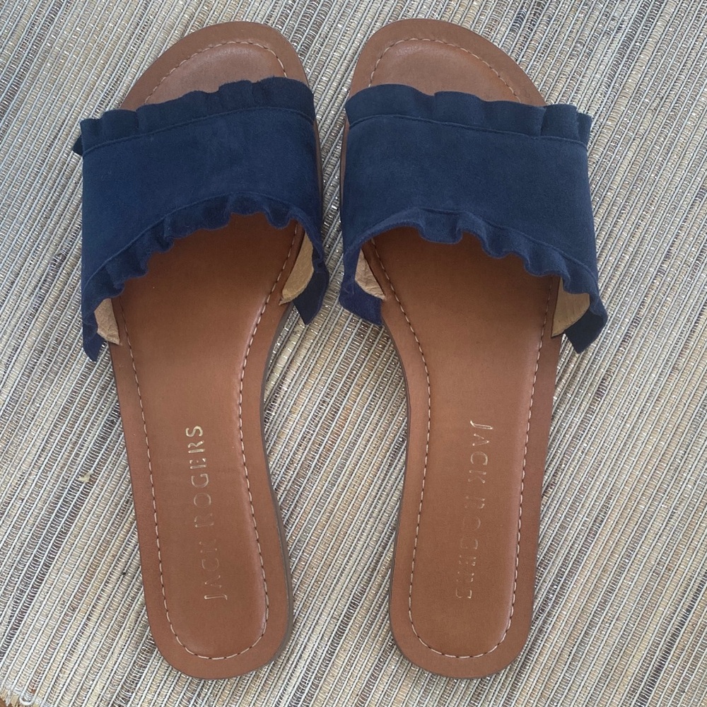 Jack Rogers Rosie Ruffle Slide Navy Blue Sandals